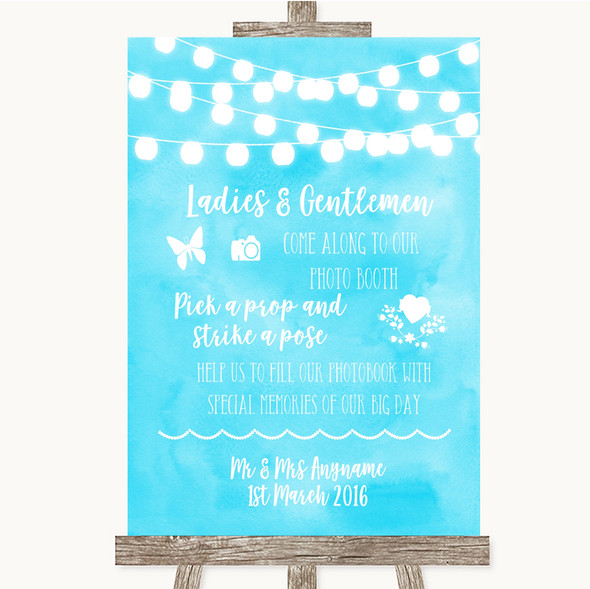 Aqua Sky Blue Watercolour Lights Pick A Prop Photobooth Wedding Sign