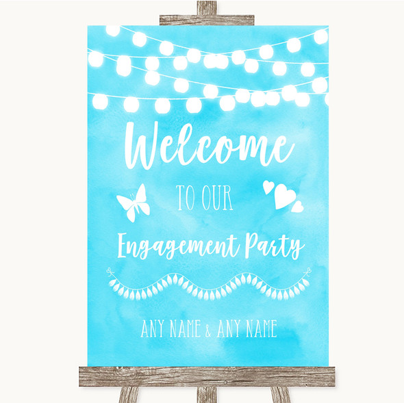 Aqua Sky Blue Watercolour Lights Welcome To Our Engagement Party Wedding Sign