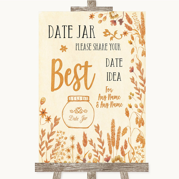 Autumn Leaves Date Jar Guestbook Personalised Wedding Sign