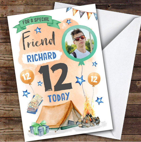 Camping Outdoors Photo Friend 12th Custom Personalised Birthday Card