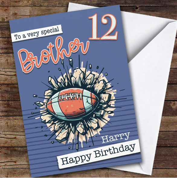 12th Brother Rugby Ball Boys Custom Personalised Birthday Card