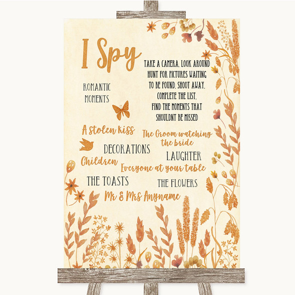Autumn Leaves I Spy Disposable Camera Personalised Wedding Sign