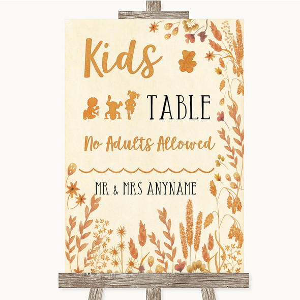 Autumn Leaves Kids Table Personalised Wedding Sign