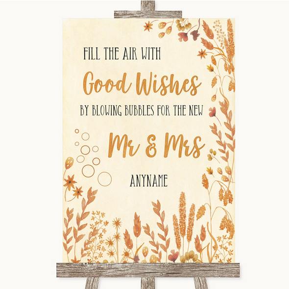 Autumn Leaves Blow Bubbles Personalised Wedding Sign