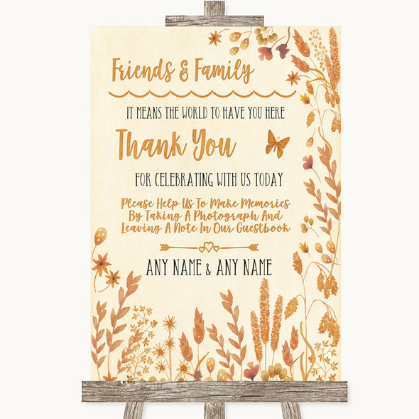 Autumn Leaves Photo Guestbook Friends & Family Personalised Wedding Sign