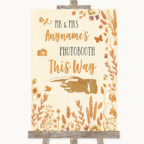 Autumn Leaves Photobooth This Way Left Personalised Wedding Sign