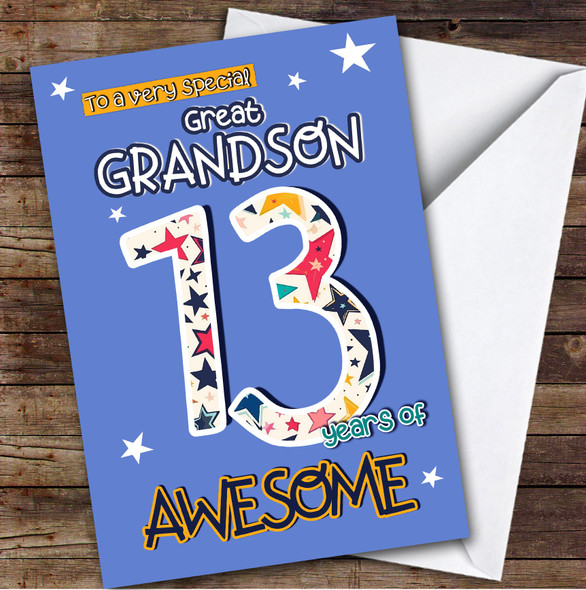 13th Great Grandson Stars Teenager Boys Custom Personalised Birthday Card