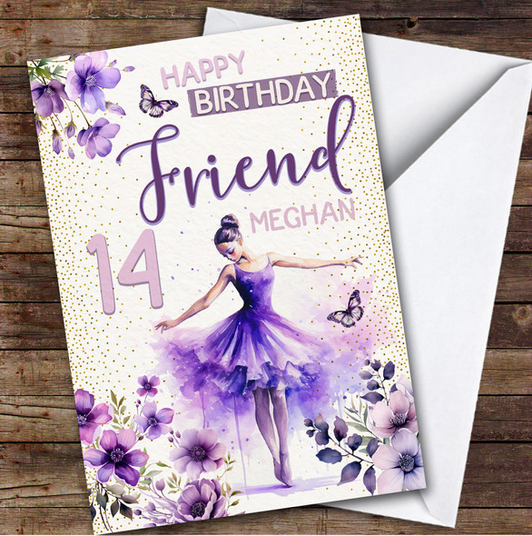 14th Friend Purple Ballet Dancer Ballerina Teenager Personalised Birthday Card