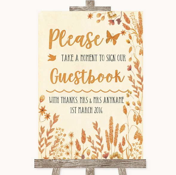 Autumn Leaves Take A Moment To Sign Our Guest Book Personalised Wedding Sign