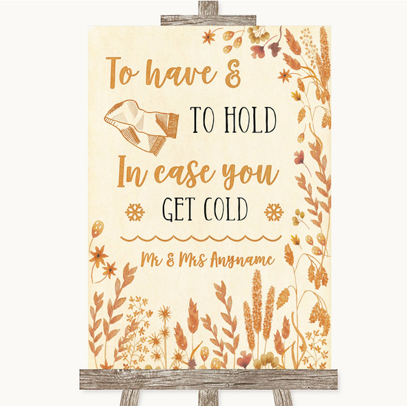 Autumn Leaves Wedding Blanket Scarf Personalised Wedding Sign