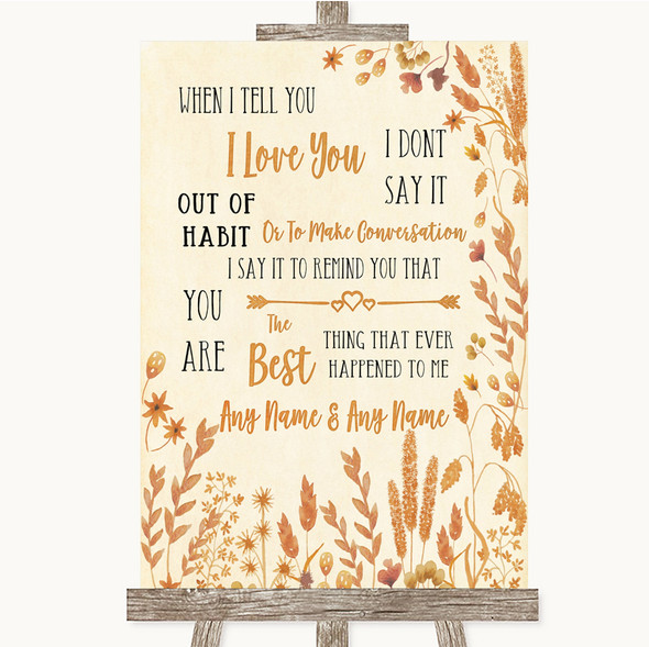 Autumn Leaves When I Tell You I Love You Personalised Wedding Sign