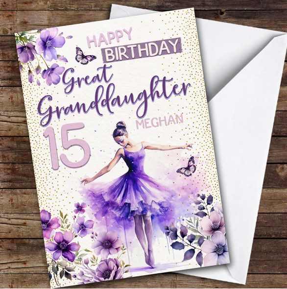 15th Great Granddaughter Ballet Dancer Ballerina Teen Personalised Birthday Card