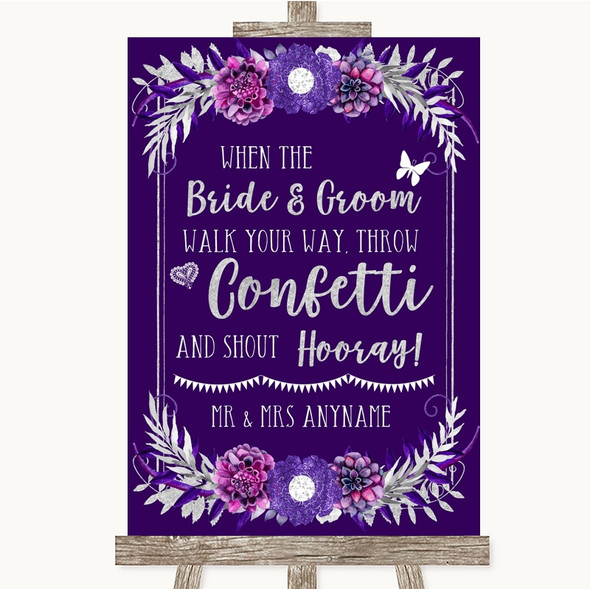 Purple & Silver Confetti Personalised Wedding Sign