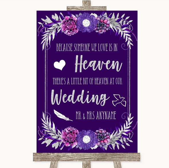 Purple & Silver Heaven Loved Ones Personalised Wedding Sign