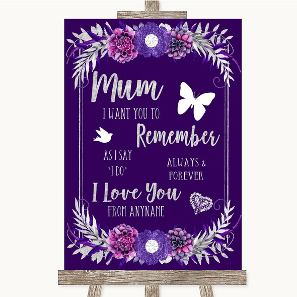 Purple & Silver I Love You Message For Mum Personalised Wedding Sign