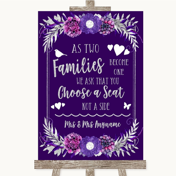 Purple & Silver As Families Become One Seating Plan Personalised Wedding Sign