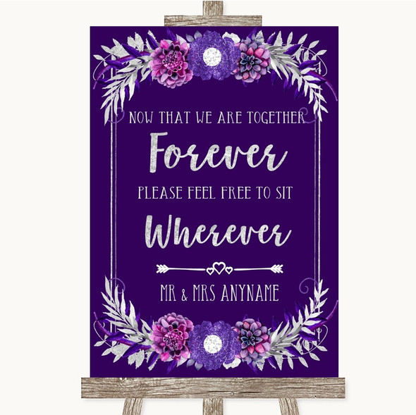 Purple & Silver Informal No Seating Plan Personalised Wedding Sign