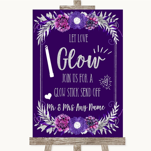 Purple & Silver Let Love Glow Glowstick Personalised Wedding Sign