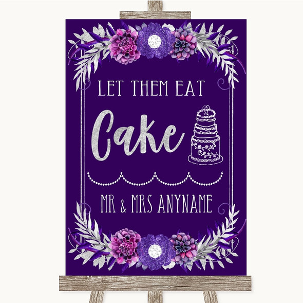 Purple & Silver Let Them Eat Cake Personalised Wedding Sign