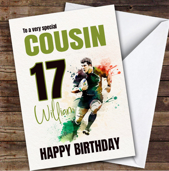 17th Cousin Splash Rugby Player Teenager Custom Personalised Birthday Card