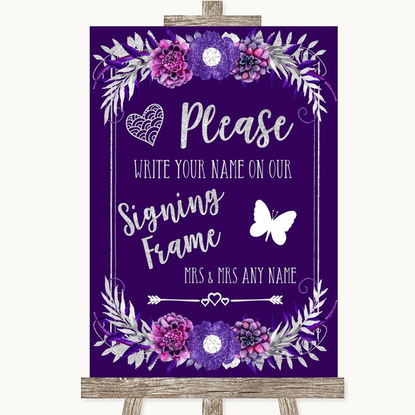 Purple & Silver Signing Frame Guestbook Personalised Wedding Sign