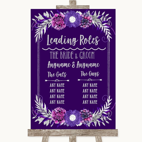 Purple & Silver Who's Who Leading Roles Personalised Wedding Sign