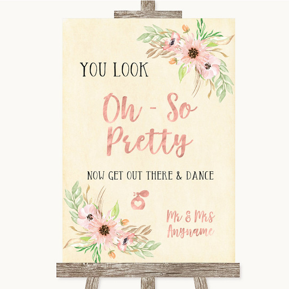 Blush Peach Floral Toilet Get Out & Dance Personalised Wedding Sign