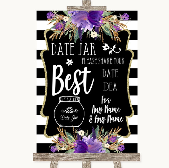 Black & White Stripes Purple Date Jar Guestbook Personalised Wedding Sign