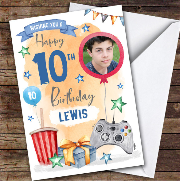 Boy's Gaming Online Video Gamer Photo 10th Birthday Personalised Birthday Card