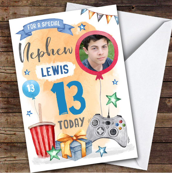 Boy's Gaming Online Video Gamer Photo Nephew 13th Birthday Personalised Card