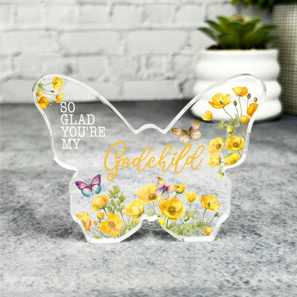 Custom Ornament Gift For Godchild Yellow Floral Butterfly Plaque Keepsake Gift