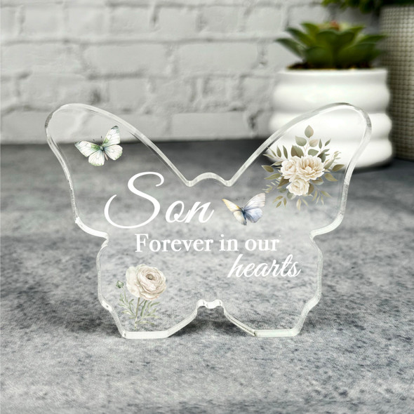 Son White Floral Memorial Butterfly Plaque Sympathy Gift Keepsake Gift