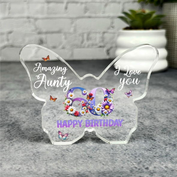 Aunty 60th Happy Birthday Present Floral Butterfly Plaque Keepsake Gift