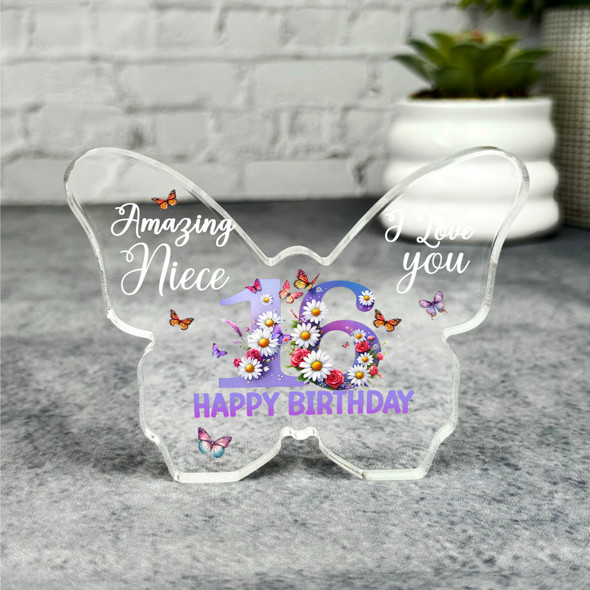 Niece 16th Happy Birthday Present Floral Butterfly Plaque Keepsake Gift
