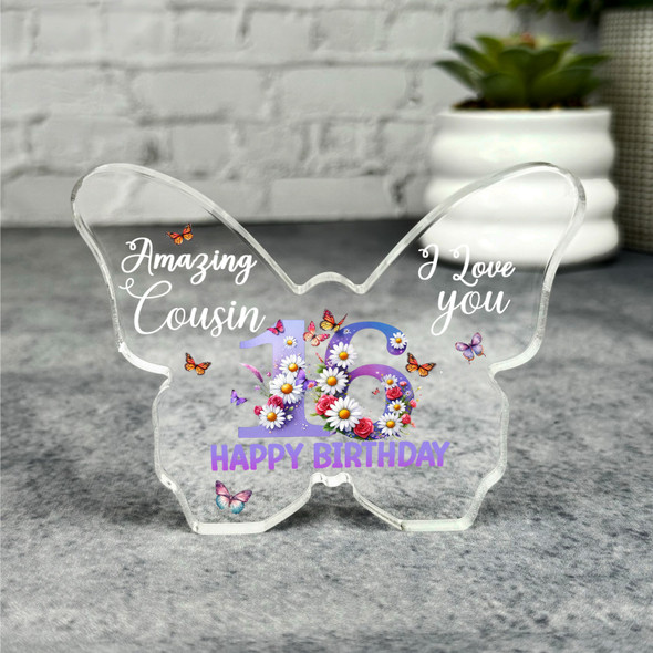 Cousin 16th Happy Birthday Present Floral Butterfly Plaque Keepsake Gift