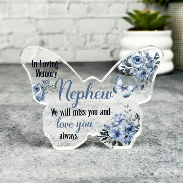 Nephew Navy Floral Memorial Butterfly Plaque Sympathy Gift Keepsake Gift