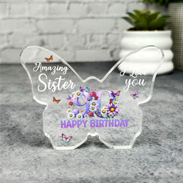 Sister 90th Happy Birthday Present Floral Butterfly Plaque Keepsake Gift