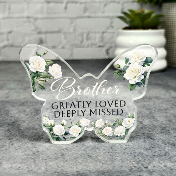 Brother White Roses Memorial Butterfly Plaque Sympathy Gift Keepsake Gift