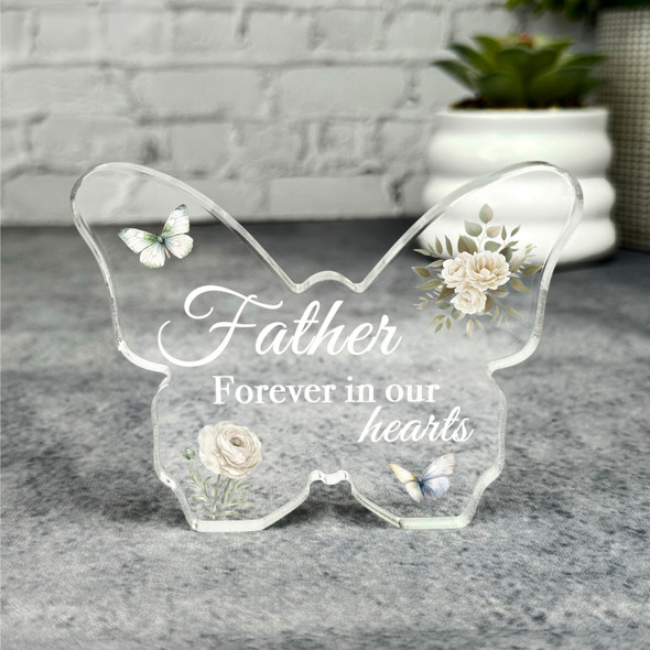 Father White Floral Memorial Butterfly Plaque Sympathy Gift Keepsake Gift