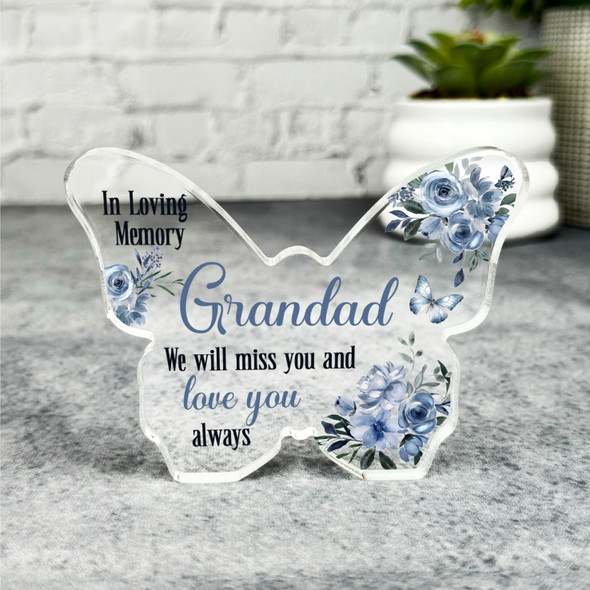 Grandad Navy Floral Memorial Butterfly Plaque Sympathy Gift Keepsake Gift