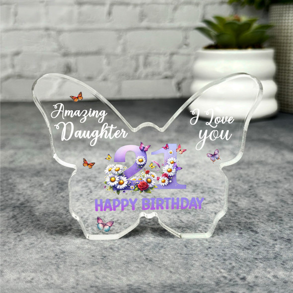 Daughter 21st Happy Birthday Present Floral Butterfly Plaque Keepsake Gift