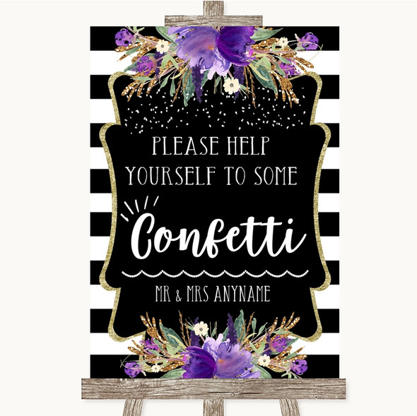 Black & White Stripes Purple Take Some Confetti Personalised Wedding Sign