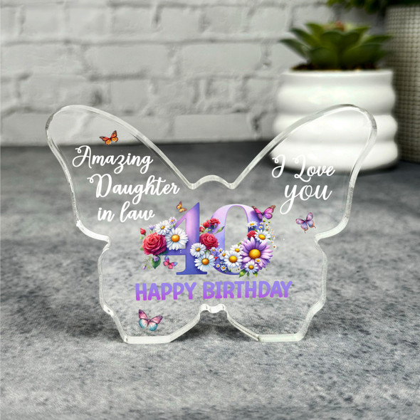 Daughter-In-Law 40th Happy Birthday Present Butterfly Plaque Keepsake Gift
