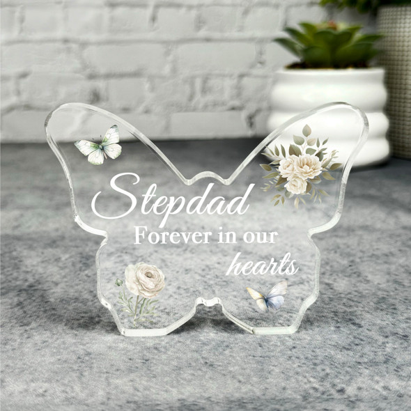 Stepdad White Floral Memorial Butterfly Plaque Sympathy Gift Keepsake Gift