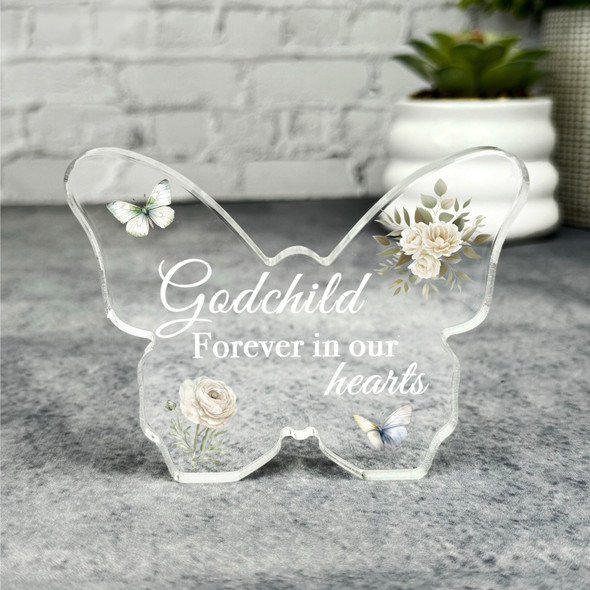 Godchild White Floral Memorial Butterfly Plaque Sympathy Gift Keepsake Gift