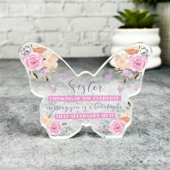 Sister Thinking Of You Memorial Pink Butterfly Plaque Sympathy Keepsake Gift