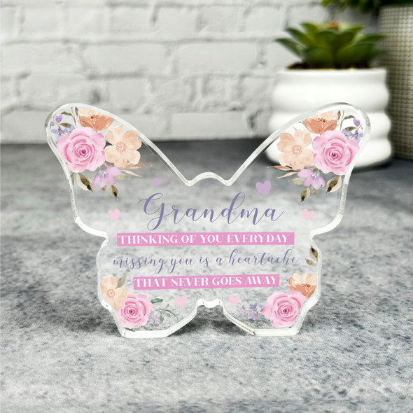 Grandma Thinking Of You Memorial Pink Butterfly Plaque Sympathy Keepsake Gift