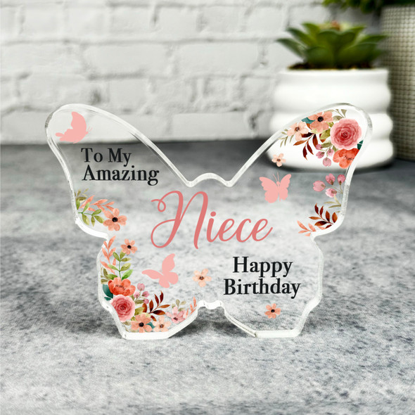 Niece Watercolour Floral Happy Birthday Present Butterfly Plaque Keepsake Gift