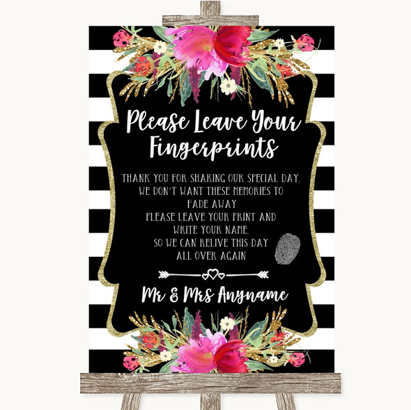 Black & White Stripes Pink Fingerprint Guestbook Personalised Wedding Sign