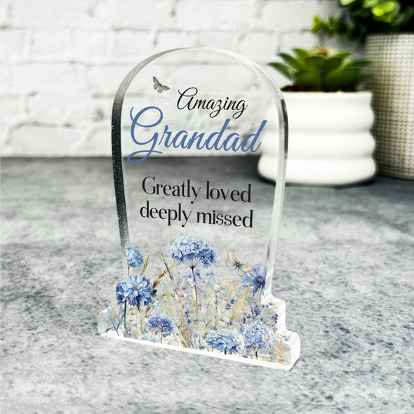 Grandad Blue Floral Gravestone Plaque Sympathy Gift Keepsake Memorial Gift
